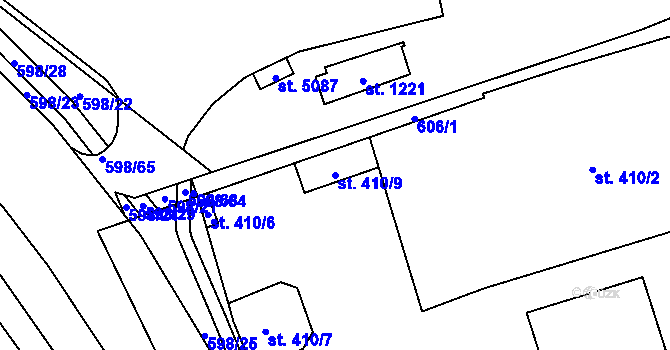 Parcela st. 410/9 v KÚ Blansko, Katastrální mapa