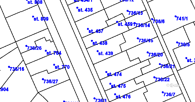 Parcela st. 439 v KÚ Blansko, Katastrální mapa