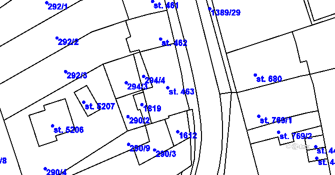 Parcela st. 463 v KÚ Blansko, Katastrální mapa