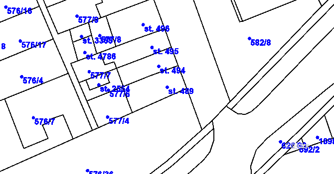 Parcela st. 489 v KÚ Blansko, Katastrální mapa