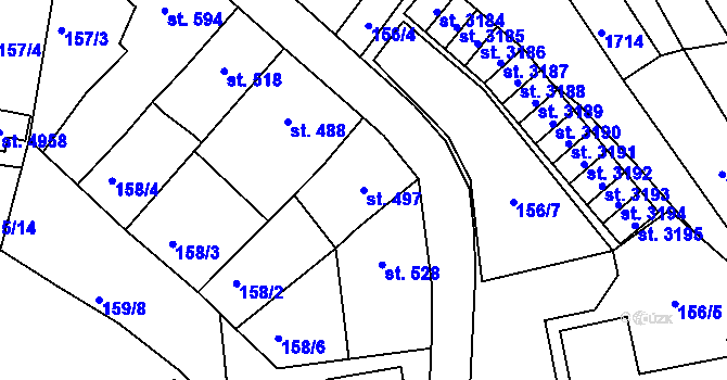Parcela st. 497 v KÚ Blansko, Katastrální mapa