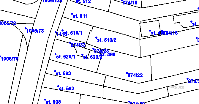 Parcela st. 499 v KÚ Blansko, Katastrální mapa