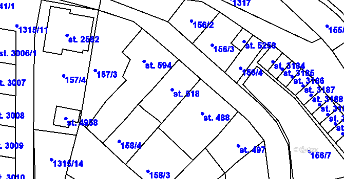 Parcela st. 518 v KÚ Blansko, Katastrální mapa