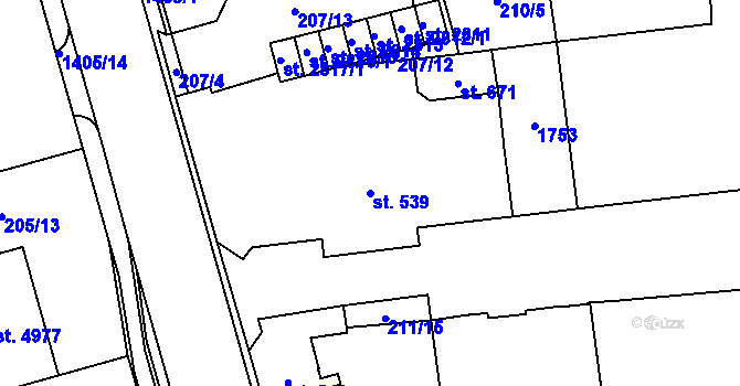 Parcela st. 539 v KÚ Blansko, Katastrální mapa