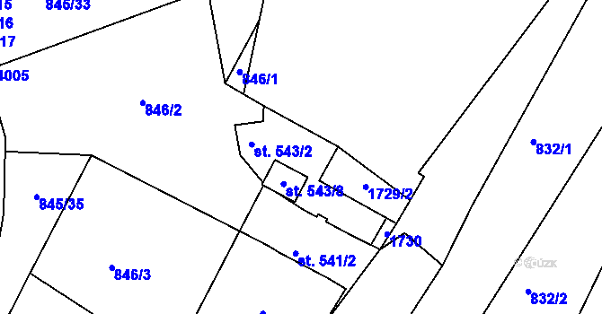 Parcela st. 543/2 v KÚ Blansko, Katastrální mapa