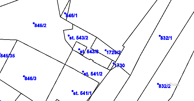 Parcela st. 543/4 v KÚ Blansko, Katastrální mapa