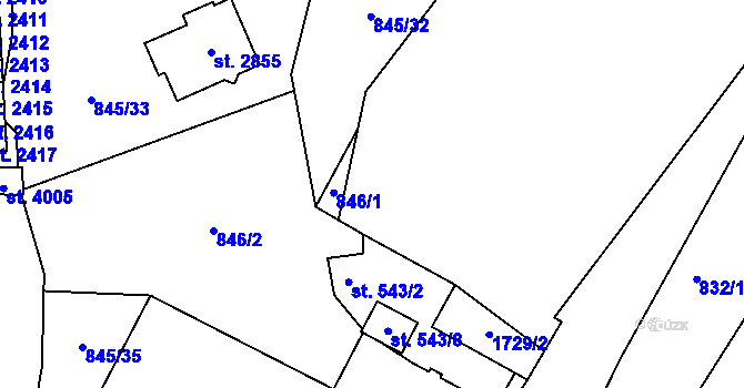 Parcela st. 543/6 v KÚ Blansko, Katastrální mapa
