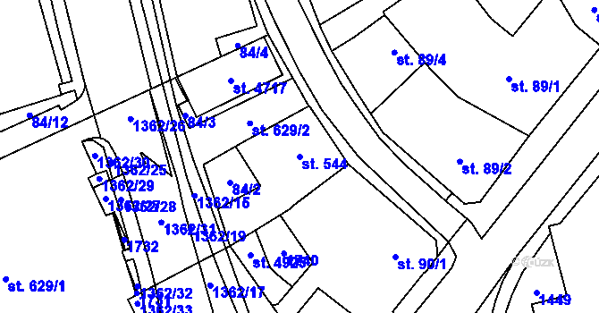 Parcela st. 544 v KÚ Blansko, Katastrální mapa