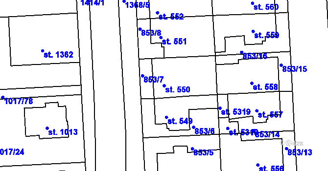 Parcela st. 550 v KÚ Blansko, Katastrální mapa