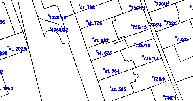 Parcela st. 573 v KÚ Blansko, Katastrální mapa