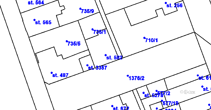 Parcela st. 582 v KÚ Blansko, Katastrální mapa