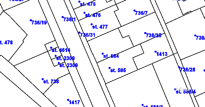 Parcela st. 584 v KÚ Blansko, Katastrální mapa