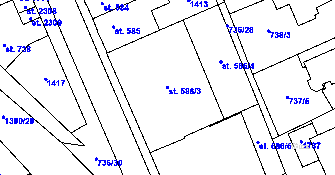 Parcela st. 586/3 v KÚ Blansko, Katastrální mapa