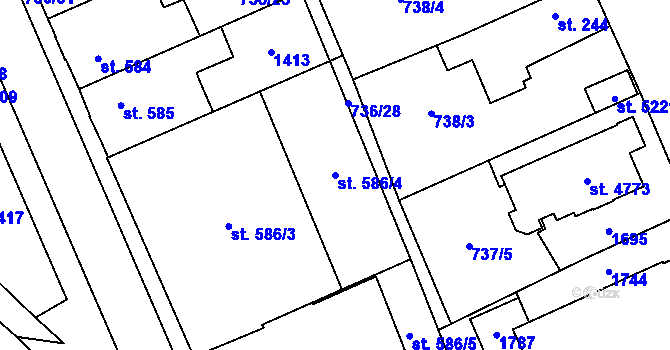 Parcela st. 586/4 v KÚ Blansko, Katastrální mapa