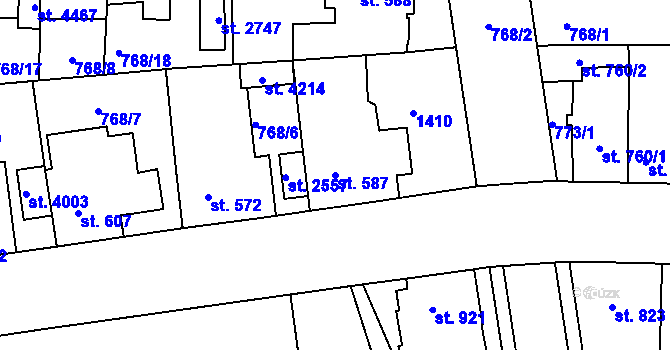 Parcela st. 587 v KÚ Blansko, Katastrální mapa