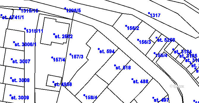 Parcela st. 594 v KÚ Blansko, Katastrální mapa