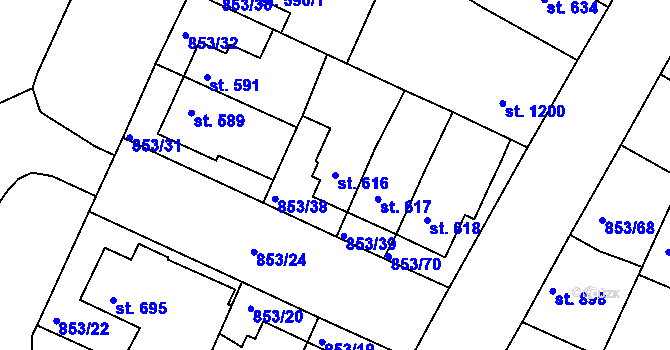 Parcela st. 616 v KÚ Blansko, Katastrální mapa