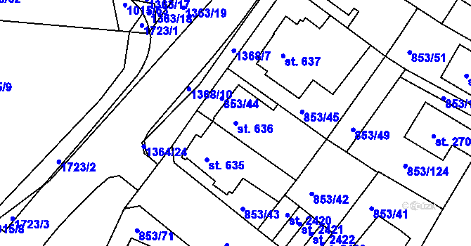 Parcela st. 636 v KÚ Blansko, Katastrální mapa