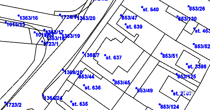 Parcela st. 637 v KÚ Blansko, Katastrální mapa
