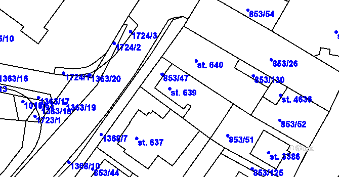 Parcela st. 639 v KÚ Blansko, Katastrální mapa