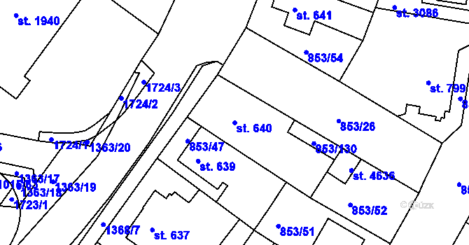 Parcela st. 640 v KÚ Blansko, Katastrální mapa