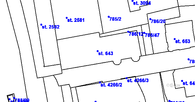 Parcela st. 643 v KÚ Blansko, Katastrální mapa
