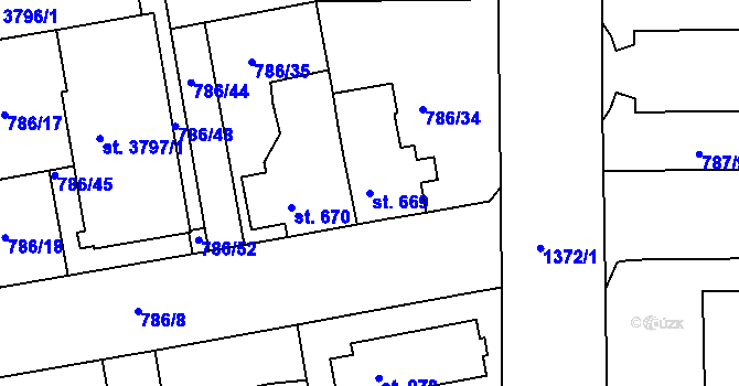 Parcela st. 669 v KÚ Blansko, Katastrální mapa