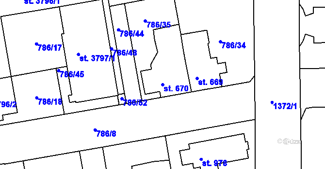 Parcela st. 670 v KÚ Blansko, Katastrální mapa