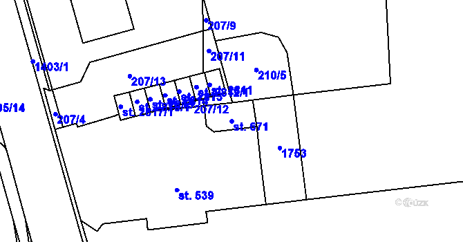 Parcela st. 671 v KÚ Blansko, Katastrální mapa