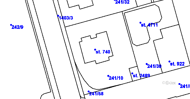 Parcela st. 740 v KÚ Blansko, Katastrální mapa