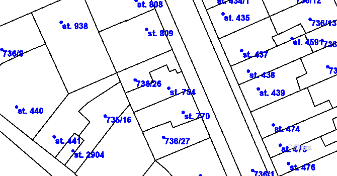 Parcela st. 754 v KÚ Blansko, Katastrální mapa