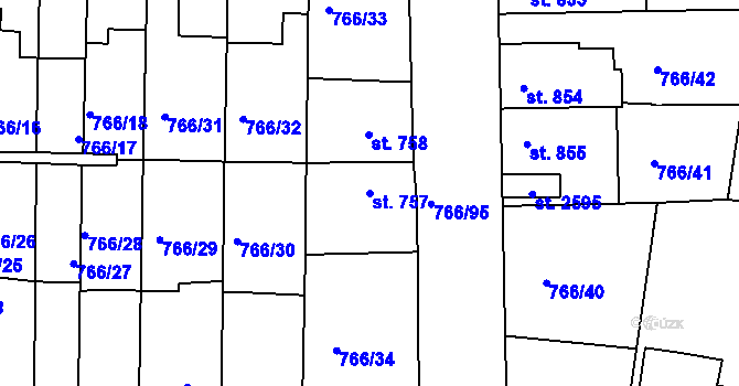 Parcela st. 757 v KÚ Blansko, Katastrální mapa