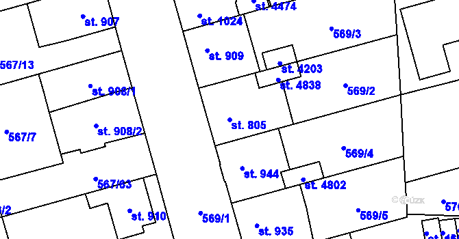 Parcela st. 805 v KÚ Blansko, Katastrální mapa