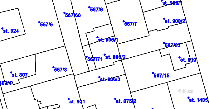 Parcela st. 806/2 v KÚ Blansko, Katastrální mapa