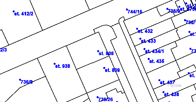 Parcela st. 808 v KÚ Blansko, Katastrální mapa
