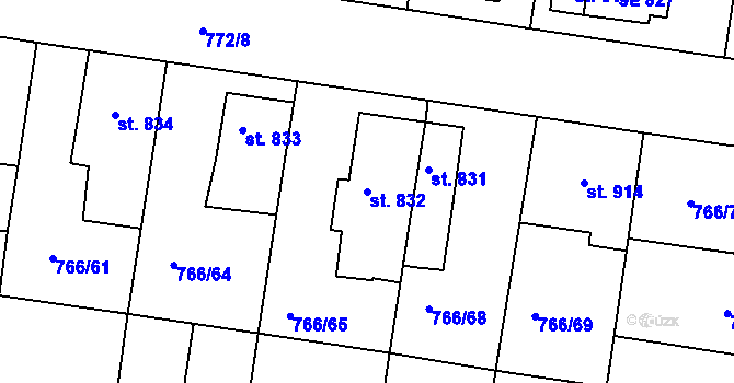 Parcela st. 832 v KÚ Blansko, Katastrální mapa