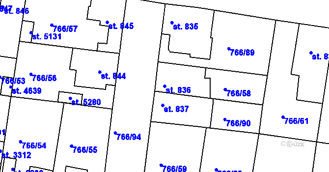 Parcela st. 836 v KÚ Blansko, Katastrální mapa