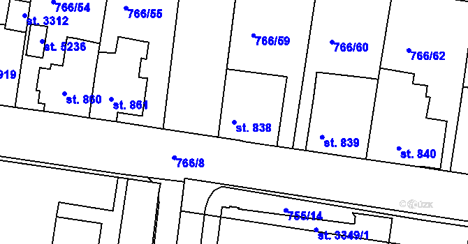 Parcela st. 838 v KÚ Blansko, Katastrální mapa