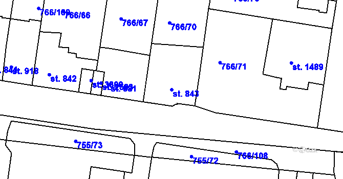 Parcela st. 843 v KÚ Blansko, Katastrální mapa