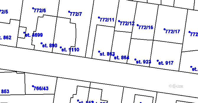 Parcela st. 863 v KÚ Blansko, Katastrální mapa
