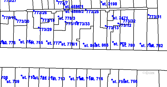 Parcela st. 865 v KÚ Blansko, Katastrální mapa