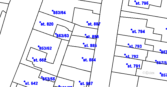 Parcela st. 885 v KÚ Blansko, Katastrální mapa