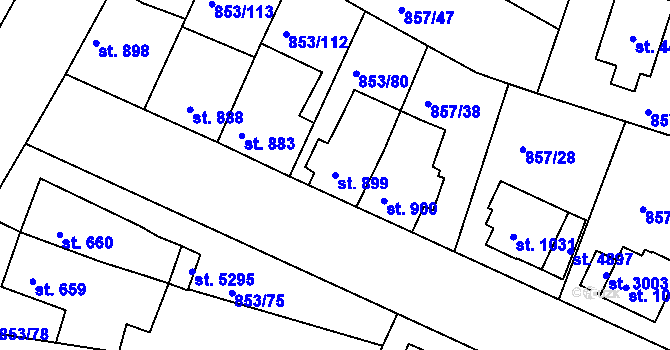 Parcela st. 899 v KÚ Blansko, Katastrální mapa
