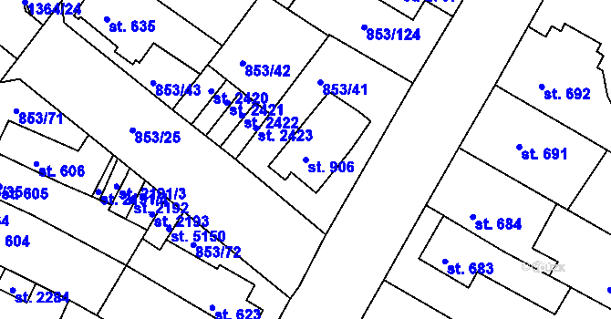 Parcela st. 906 v KÚ Blansko, Katastrální mapa