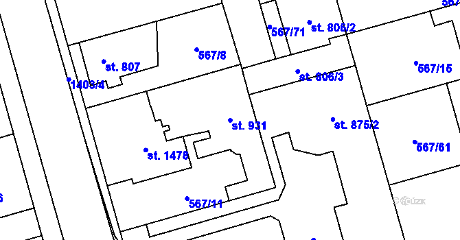 Parcela st. 931 v KÚ Blansko, Katastrální mapa