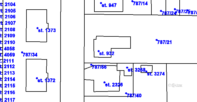 Parcela st. 932 v KÚ Blansko, Katastrální mapa
