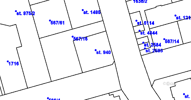 Parcela st. 940 v KÚ Blansko, Katastrální mapa