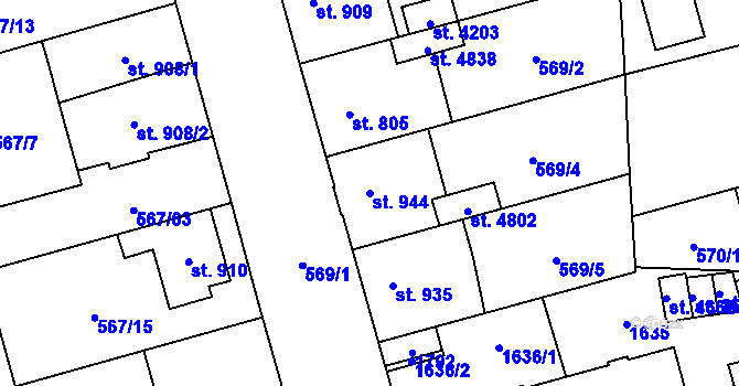 Parcela st. 944 v KÚ Blansko, Katastrální mapa
