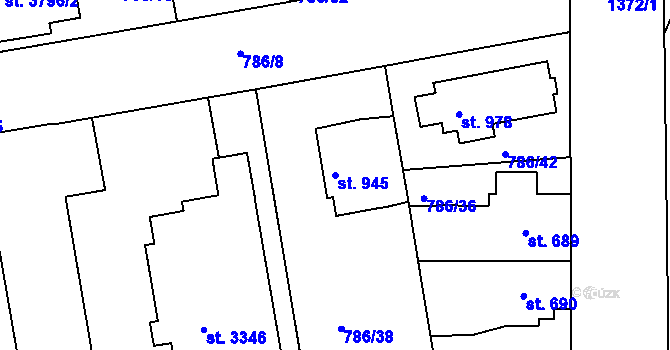 Parcela st. 945 v KÚ Blansko, Katastrální mapa
