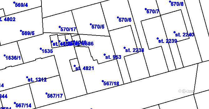 Parcela st. 953 v KÚ Blansko, Katastrální mapa